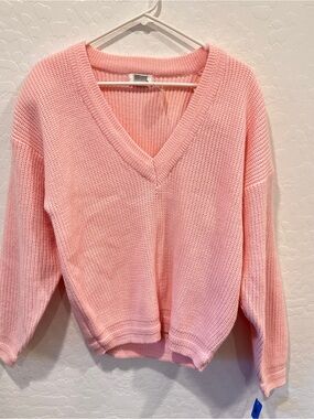 NWT Vintage TJW Chunky Knit Sweater V-Neck Pink Womens Medium
